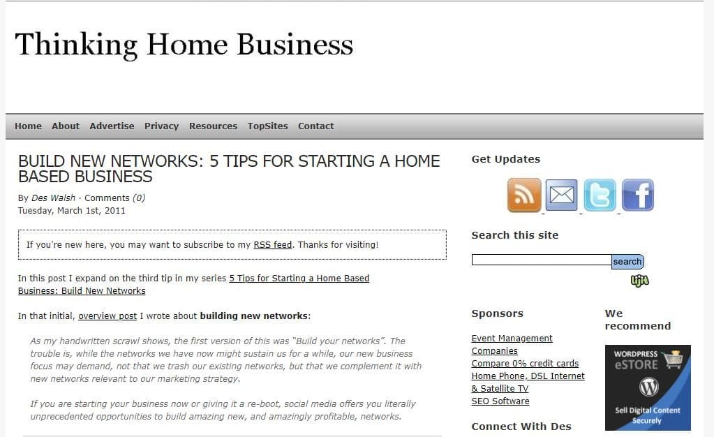 Thinking Home Business blog screenshot